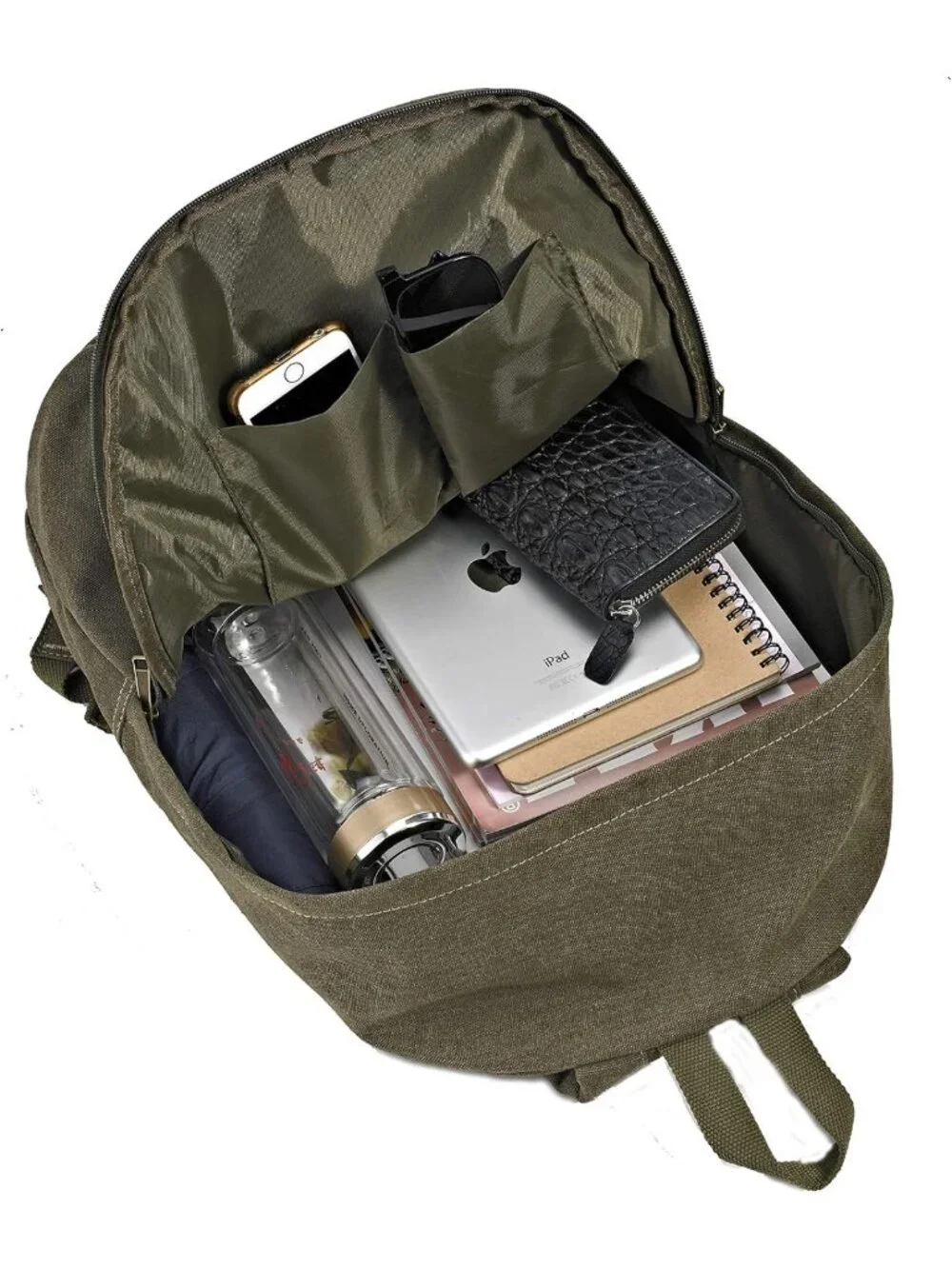 Durable Canvas College Rucksack Laptop Backpack for Travel & School - Military